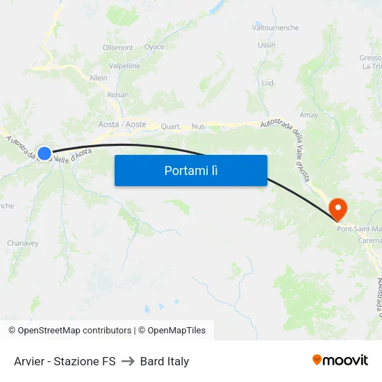 Arvier - Stazione FS to Bard Italy map