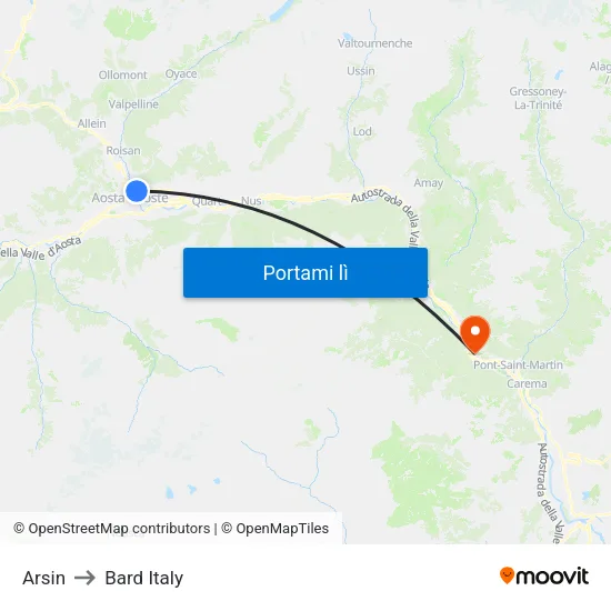 Arsin to Bard Italy map