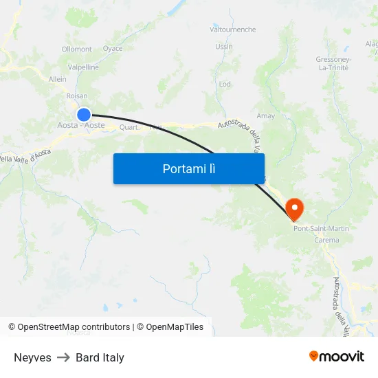 Neyves to Bard Italy map