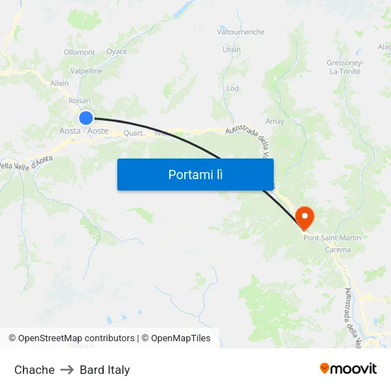 Chache to Bard Italy map
