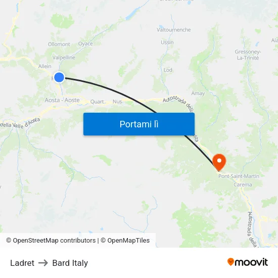 Ladret to Bard Italy map