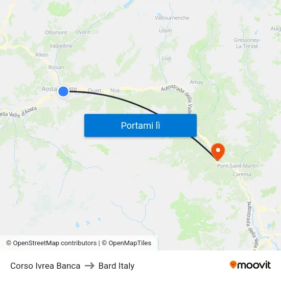 Corso Ivrea Banca to Bard Italy map