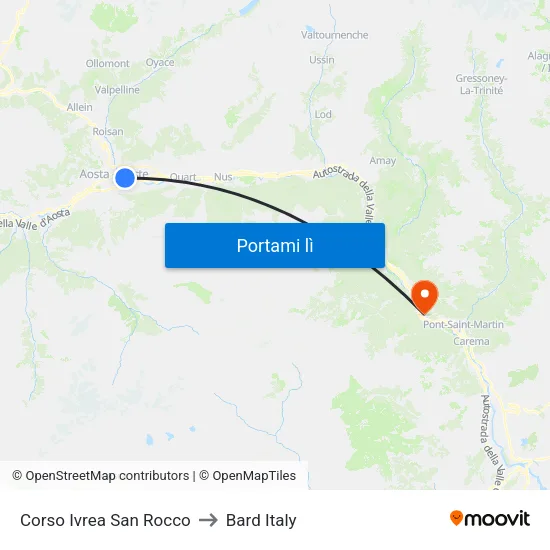 Corso Ivrea San Rocco to Bard Italy map
