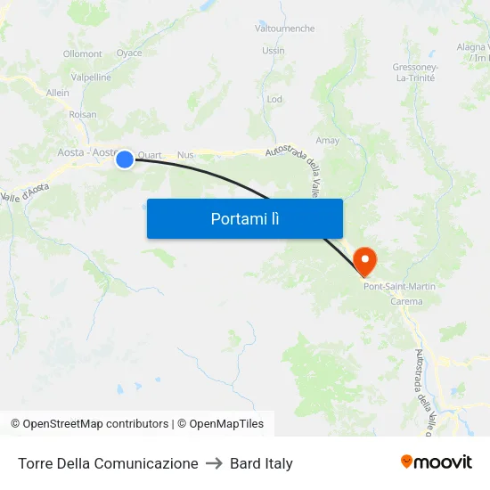 Torre Della Comunicazione to Bard Italy map