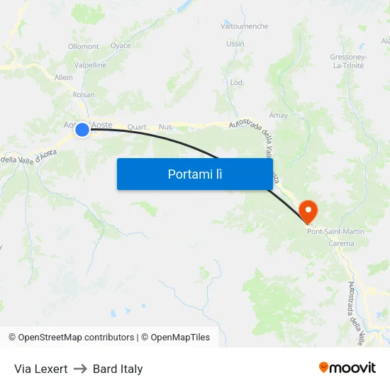 Via Lexert to Bard Italy map