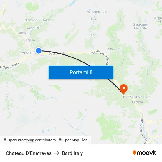 Chateau D'Enetreves to Bard Italy map