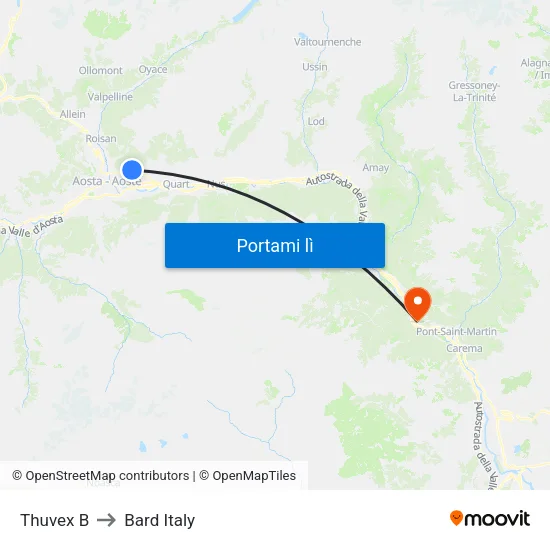 Thuvex B to Bard Italy map