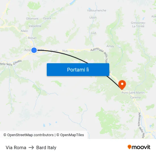 Via Roma to Bard Italy map