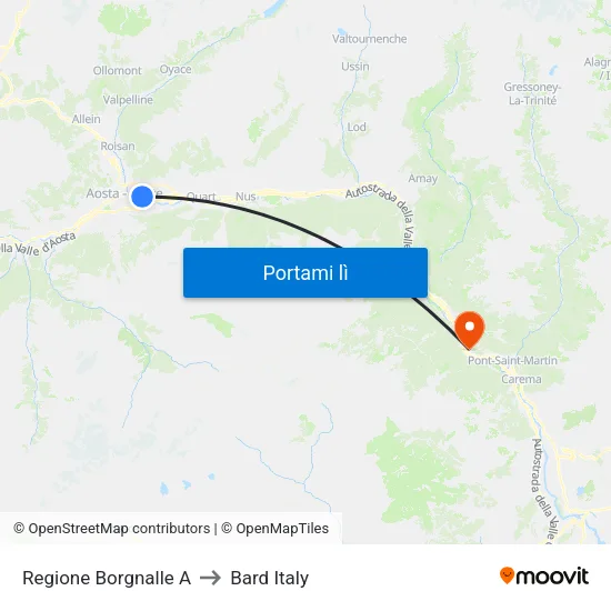 Regione Borgnalle A to Bard Italy map