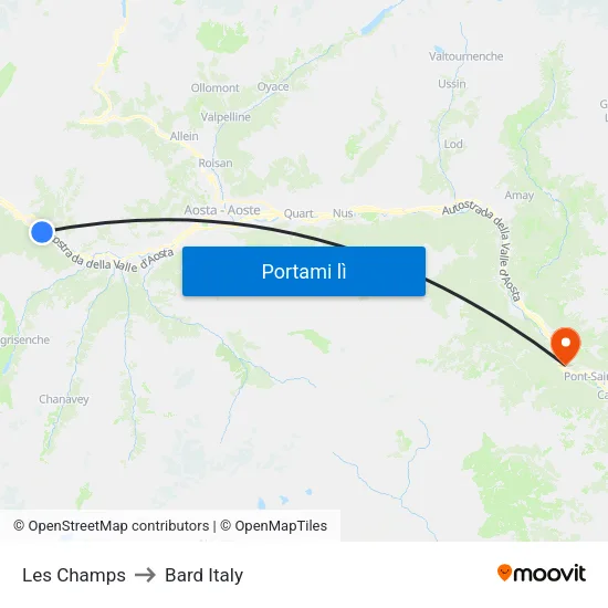 Les Champs to Bard Italy map