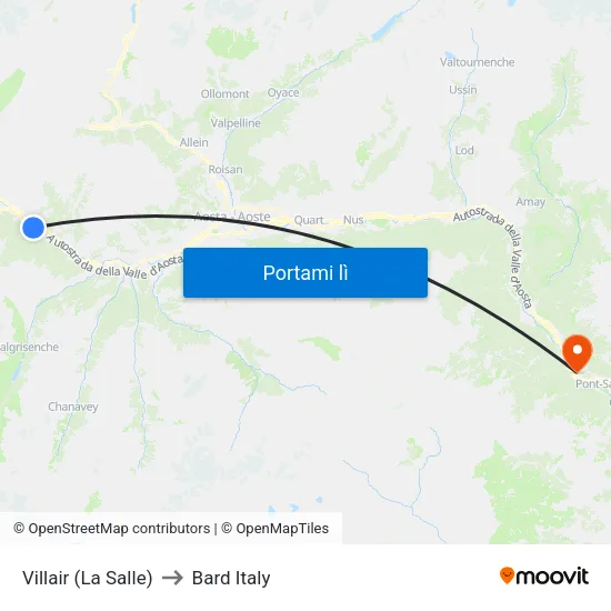 Villair (La Salle) to Bard Italy map