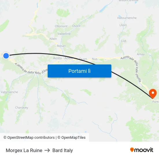 Morgex La Ruine to Bard Italy map
