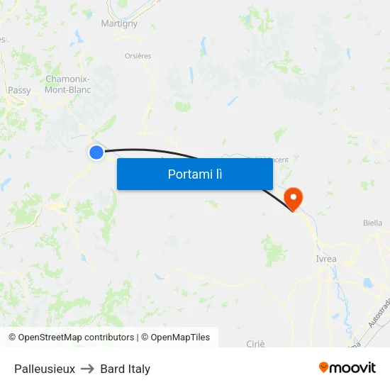 Palleusieux to Bard Italy map