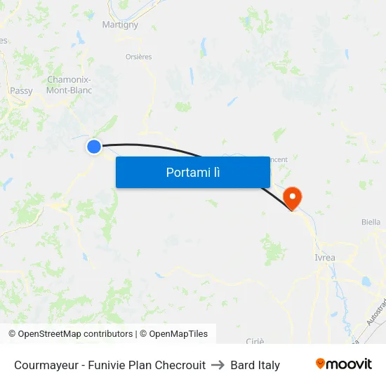 Courmayeur - Funivie Plan Checrouit to Bard Italy map