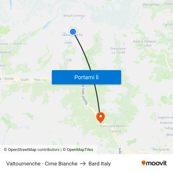 Valtournenche - Cime Bianche to Bard Italy map