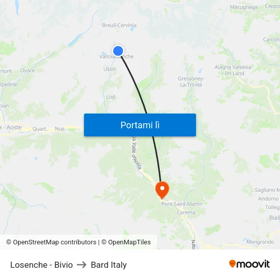 Losenche - Bivio to Bard Italy map