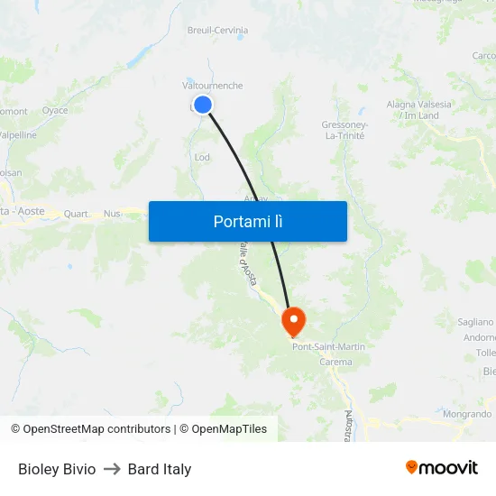 Bioley Bivio to Bard Italy map