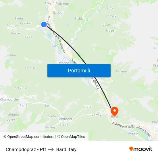Champdepraz - Ptt to Bard Italy map