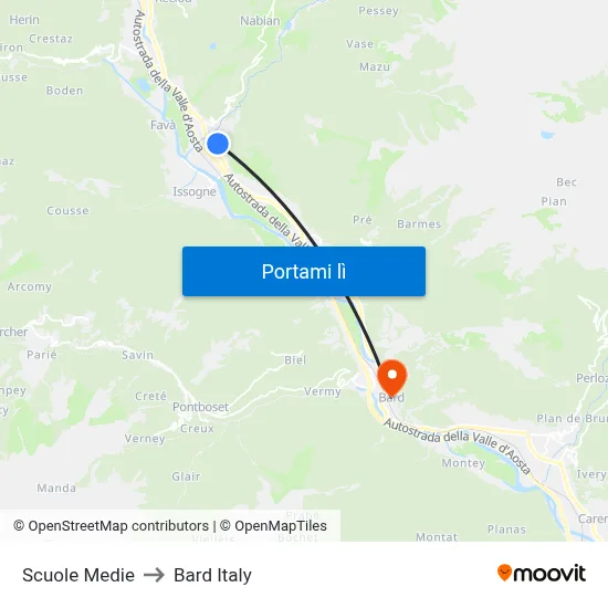 Scuole Medie to Bard Italy map