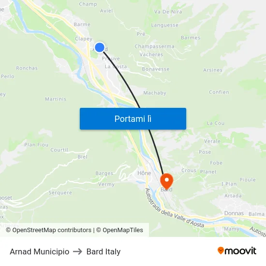 Arnad Municipio to Bard Italy map