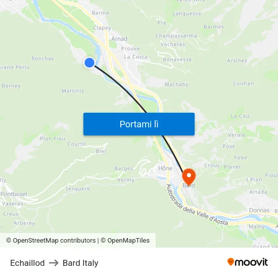 Echaillod to Bard Italy map