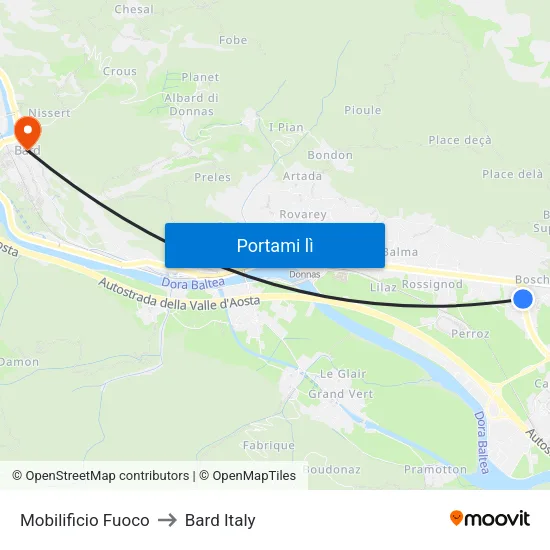 Mobilificio Fuoco to Bard Italy map