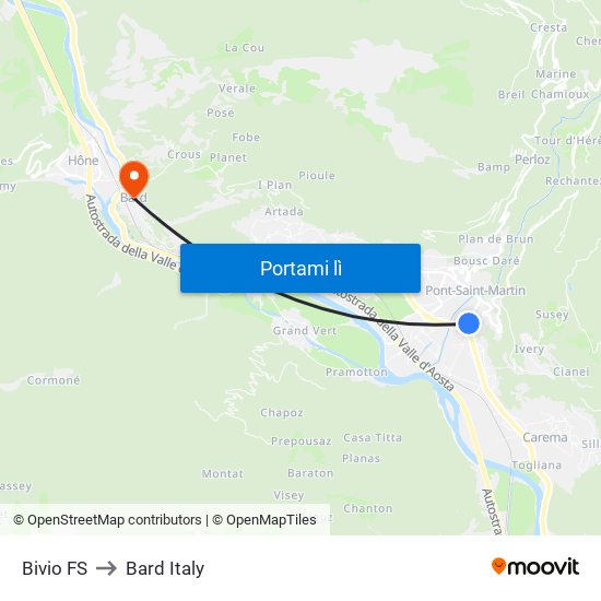 Bivio FS to Bard Italy map
