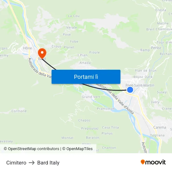 Cimitero to Bard Italy map