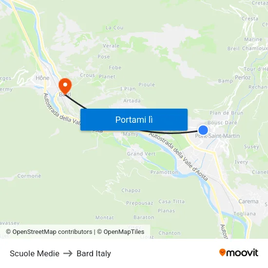 Scuole Medie to Bard Italy map