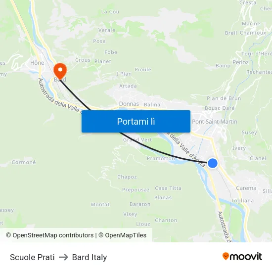 Scuole Prati to Bard Italy map