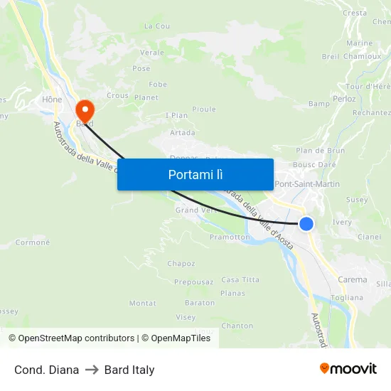 Cond. Diana to Bard Italy map