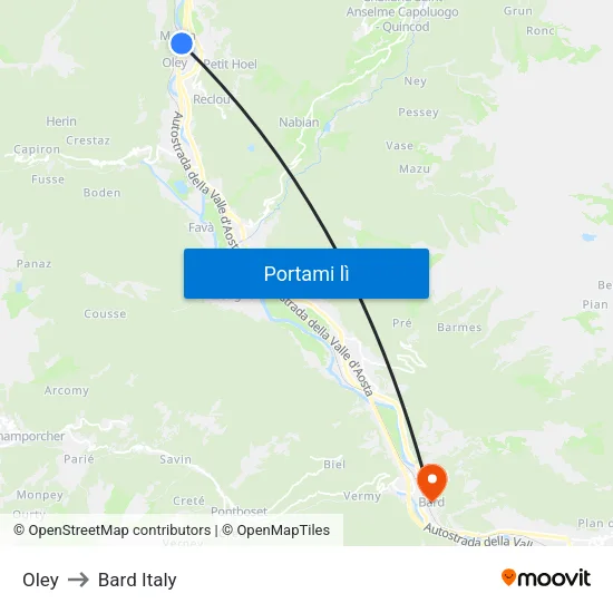 Oley to Bard Italy map