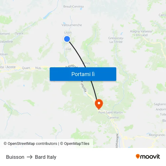 Buisson to Bard Italy map