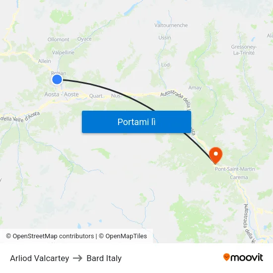Arliod Valcartey to Bard Italy map