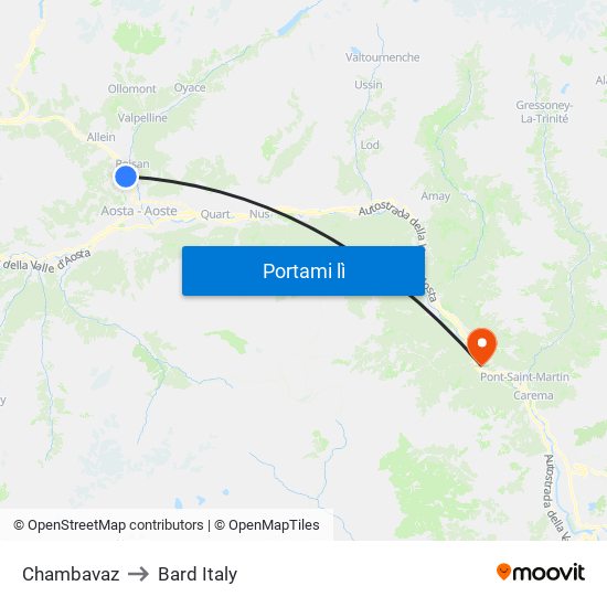 Chambavaz to Bard Italy map