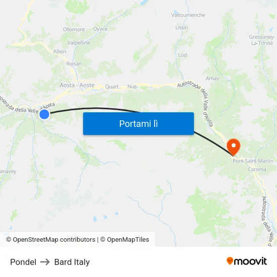 Pondel to Bard Italy map