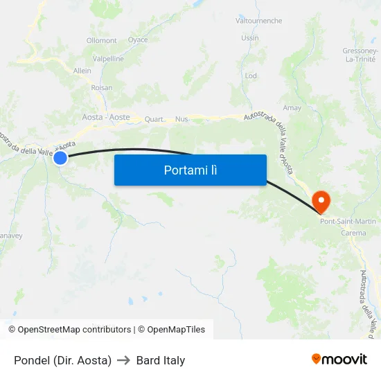 Pondel (Dir. Aosta) to Bard Italy map