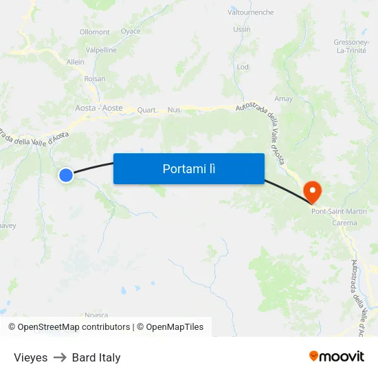 Vieyes to Bard Italy map