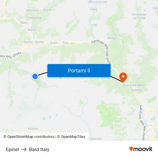 Epinel to Bard Italy map