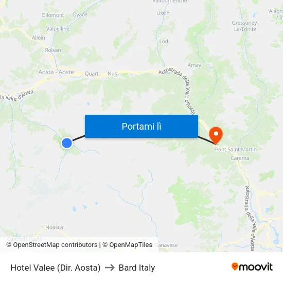 Hotel Valee (Dir. Aosta) to Bard Italy map