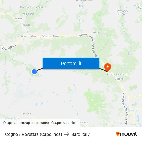 Cogne / Revettaz (Capolinea) to Bard Italy map