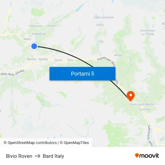 Bivio Roven to Bard Italy map