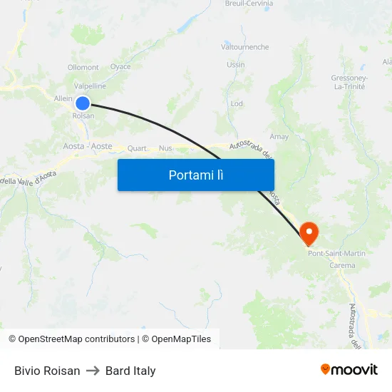 Bivio Roisan to Bard Italy map