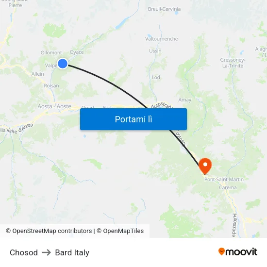 Chosod to Bard Italy map