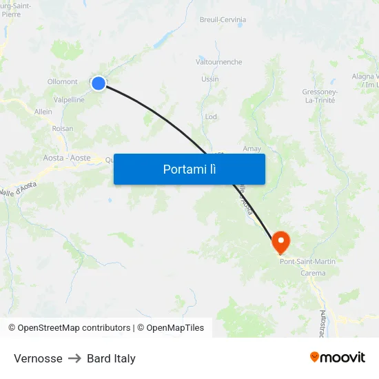 Vernosse to Bard Italy map