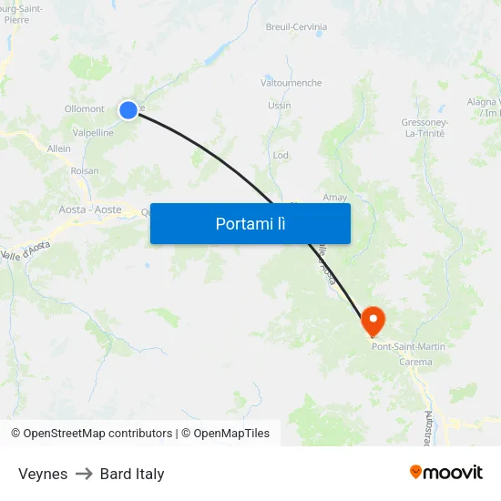 Veynes to Bard Italy map