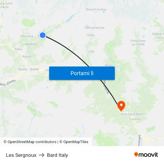 Les Sergnoux to Bard Italy map
