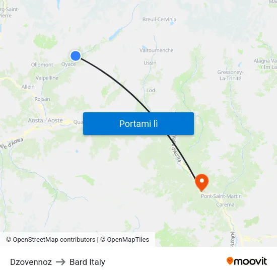 Dzovennoz to Bard Italy map