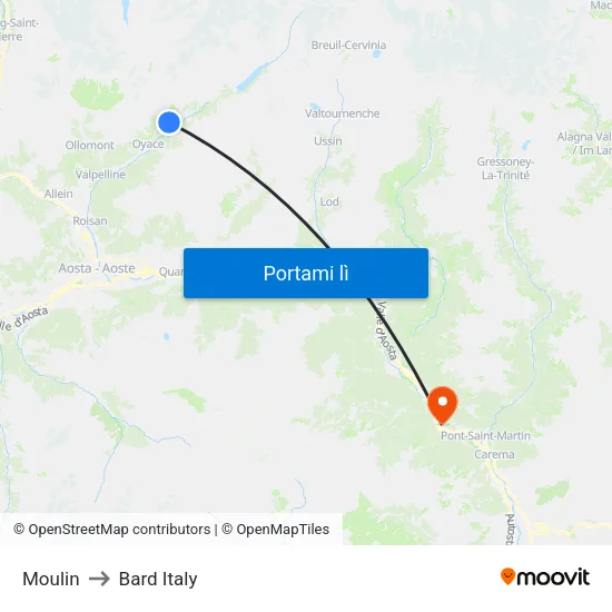Moulin to Bard Italy map