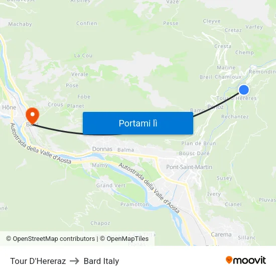 Tour D'Hereraz to Bard Italy map